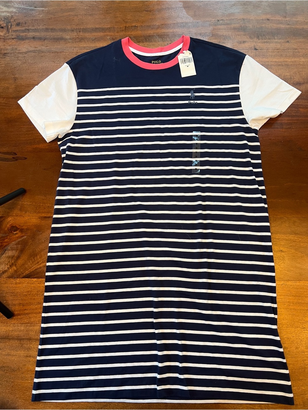 NWT Polo Ralph Lauren Striped Jersey T-Shirt Dress Blue- White Cotton Size Med